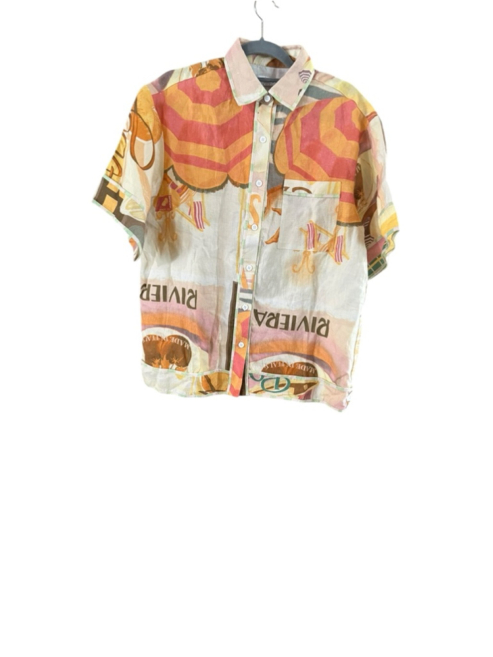 Women's Zaco Beige & Orange Linen Button Down Shirt Size 4 - Picture 7 of 8